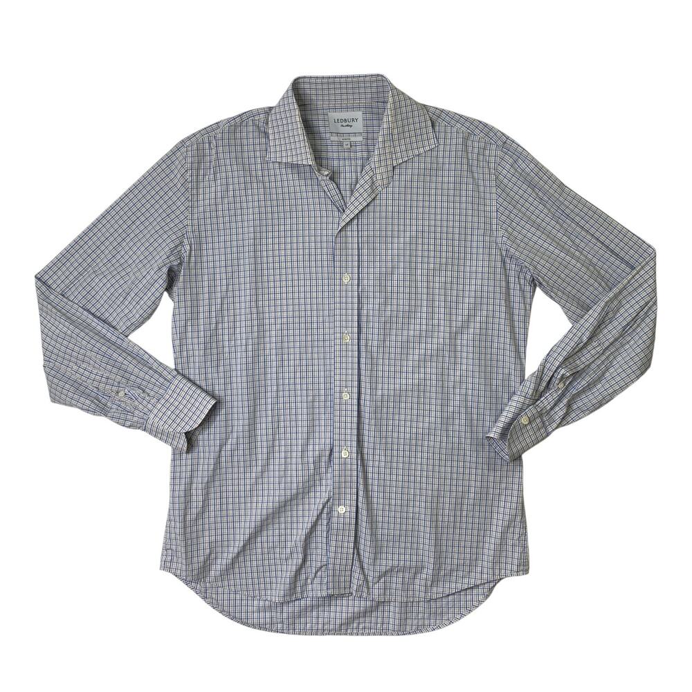 Ledbury Shirt Mens 17 SLIM Fit Plaid Long Sleeve Button Up Cotton Shirttail Hem
